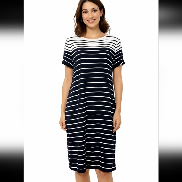 Chico's Dresses & Skirts - Chico's Black & White Striped Tie Sleeve T-Shirt Shift Dress Size Medium